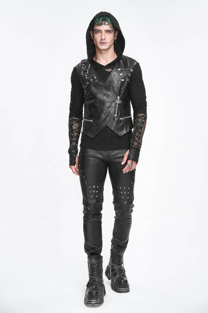 Black Zipper Faux Leather Men's Punk Waistcoat