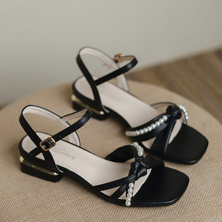 Pearl Chain Decoration Sweet Elegant Sandals 2 Colors