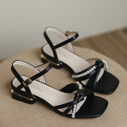 Pearl Chain Decoration Sweet Elegant Sandals 2 Colors
