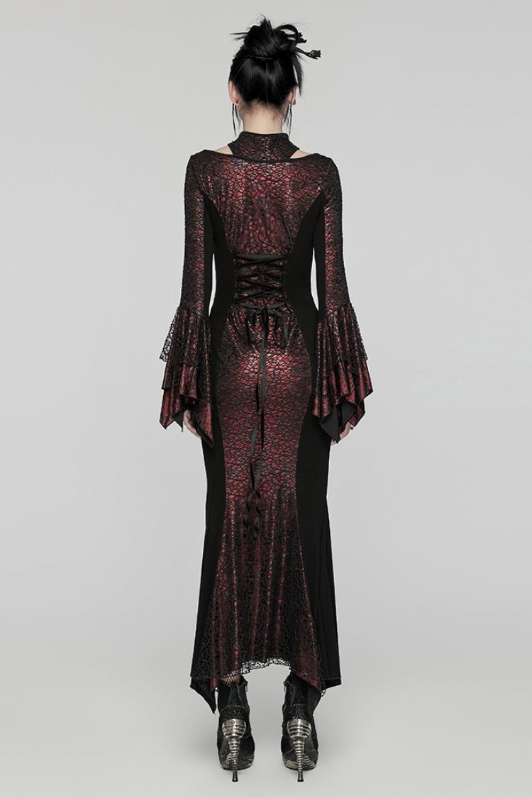 Black/Red Cheongsam Collar Fishtailed Hollow Women's Gothic Dress