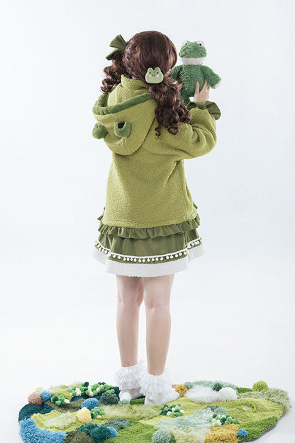 Green [Frog] Long Sleeves Bowknot Hooded Sweet Lolita Coat