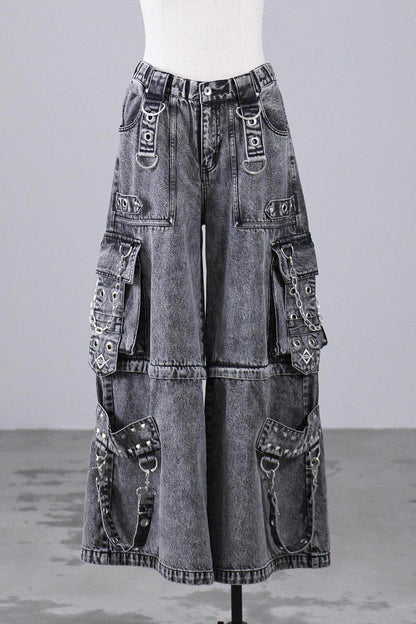 Jirai Kei Rivet Punk Japanese Straight-Leg Jeans Pants 2 Colors