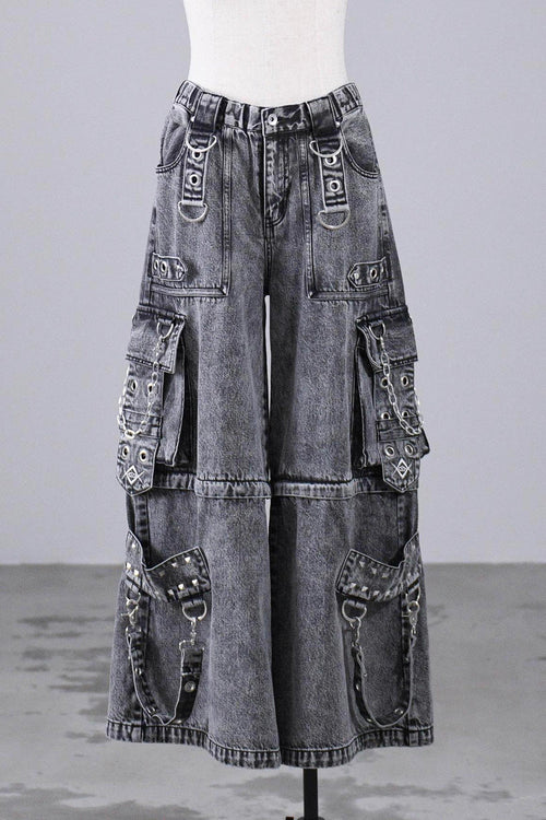 Jirai Kei Rivet Punk Japanese Straight-Leg Jeans Pants 2 Colors