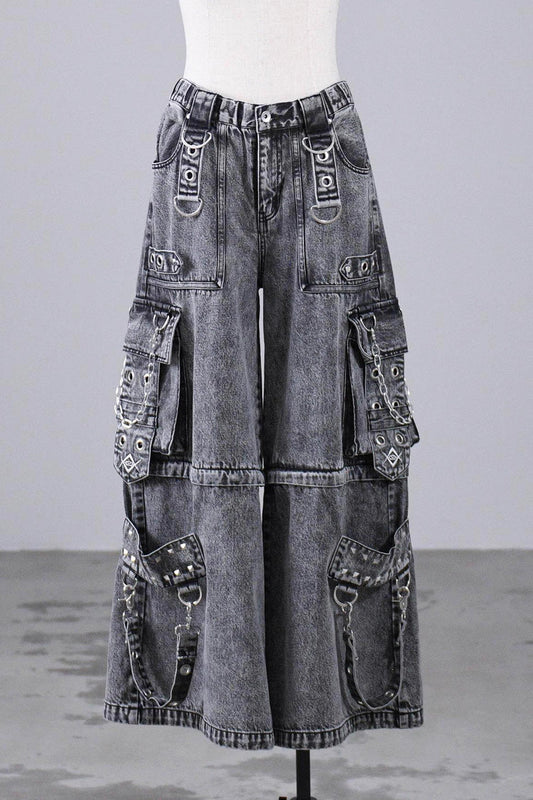 Jirai Kei Rivet Punk Japanese Straight-Leg Jeans Pants 2 Colors