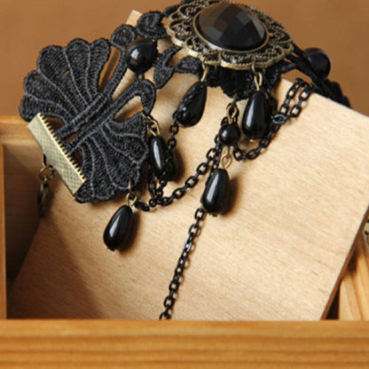 Black Retro Fashion Female Lace Gothic Lolita Ring Bracelet