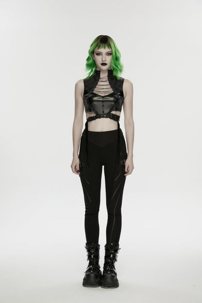 Black Slim Women's Punk Armor-Accentuated Paneled  Leggings