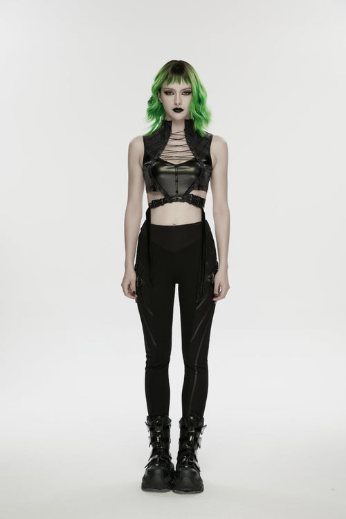 Black Slim Women's Punk Armor-Accentuated Paneled  Leggings