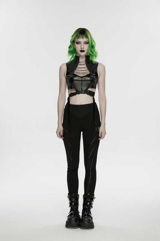 Black Slim Women's Punk Armor-Accentuated Paneled  Leggings