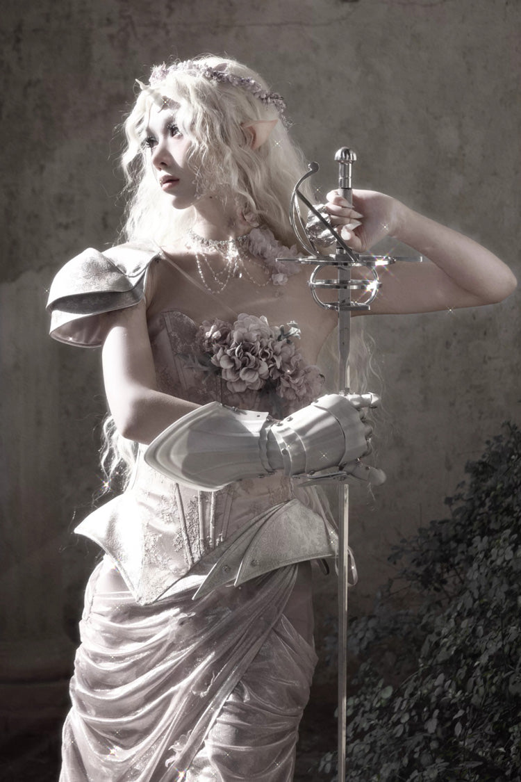 Pink [Moonlight Beast Spirit] Elf-style One-shoulder Printed 3D Floral Asymmetric Fishbone Sweet Corset