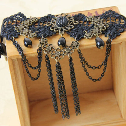 Black Retro Vampire Tassel Pearl Gothic Lolita Bracelet Lace Female Chain Armband