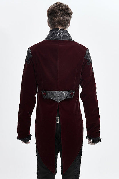 Red Vintage Embroidered Fake Two Pieces Gothic Mens Coat