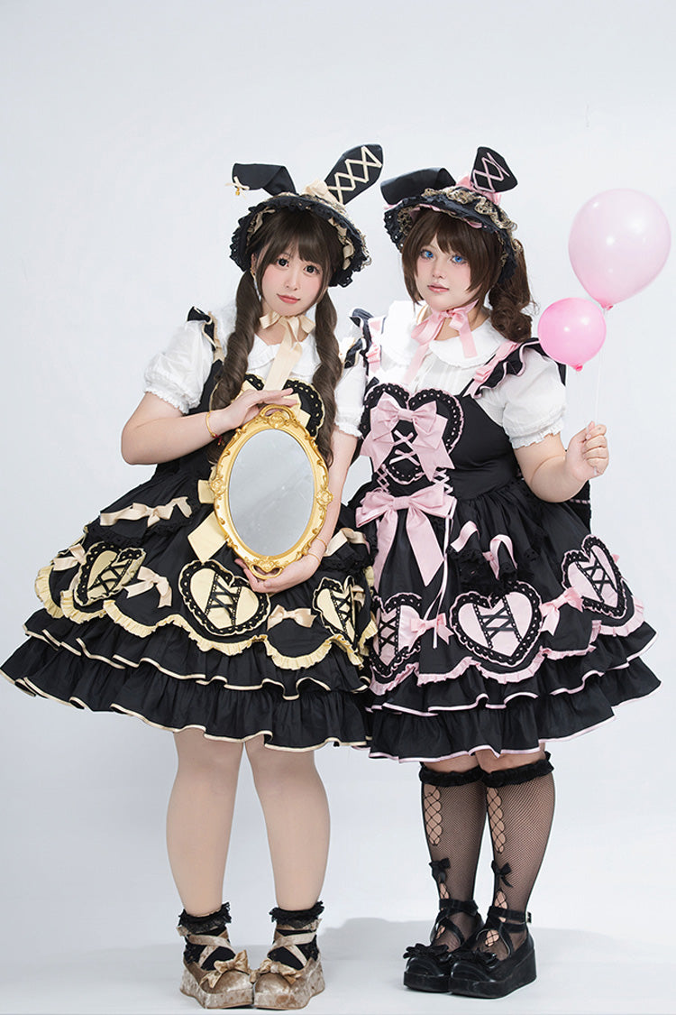 Black/Pink [Frosted Sugar Gift Box] Sleeveless Ruffle Bowknot Sweet Plus Size Princess Lolita Jsk Dress