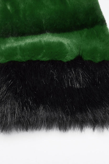 Green Stand Collar Long Sleeves Buckle Straps Faux Fur Women's Punk Short Cloak