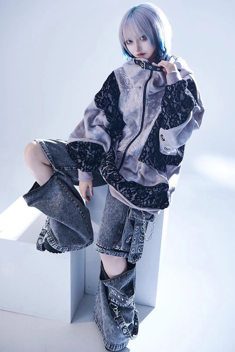 Jirai Kei Rivet Punk Japanese Straight-Leg Jeans Pants 2 Colors