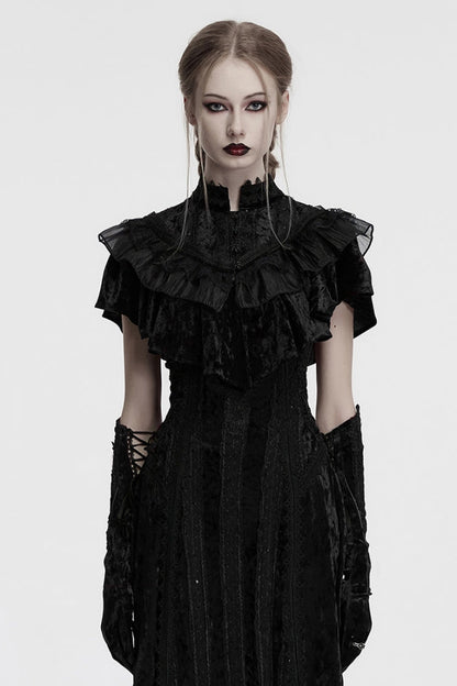 Black Sleeveless Ruffle Stitching Lace Women's Gothic Cape