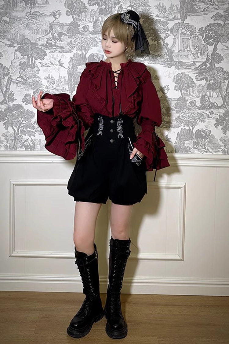 Wine Red Pirate Series Navigation Treasure Hunting Guide V Collar Long Hime Sleeves Ouji Lolita Blouse