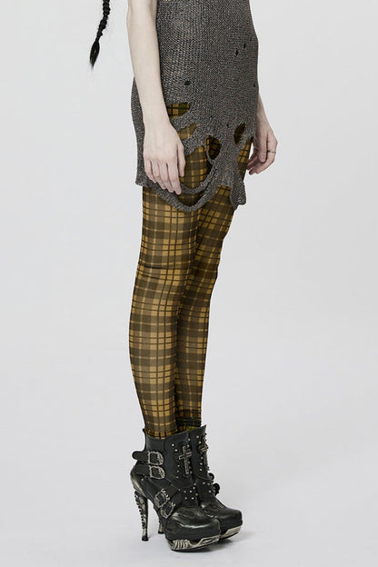 Plaid Print Slim Sheer Women's Steampunk Leggings 2 Colors