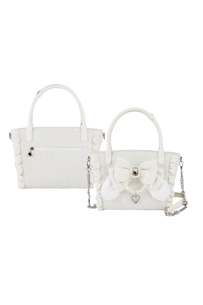 Sweet Ruffle Bowknot Zipper Pearl Chain Japanese Lolita Handbag 4 Colors