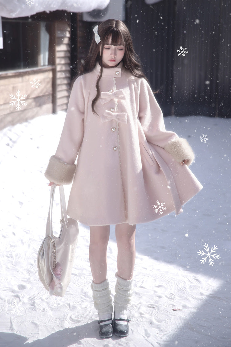 Pink [Bella SP] Stand Collar Long Sleeves Bow Sweet Lolita Coat Cloak