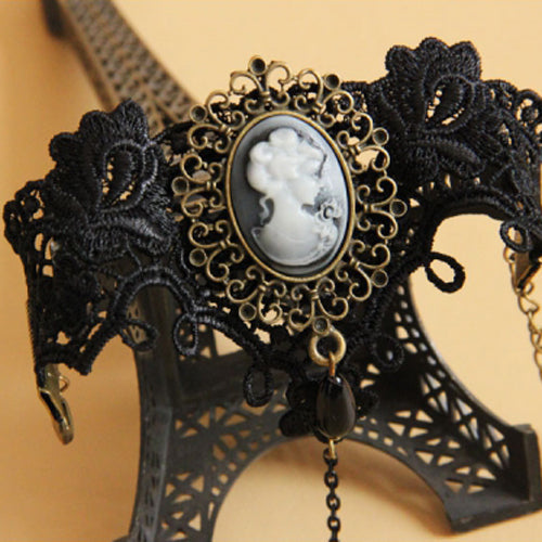 Black Retro Fashion Handmade Lace Pearl Beauty Portrait Female Gothic Lolita Ring Bracelet