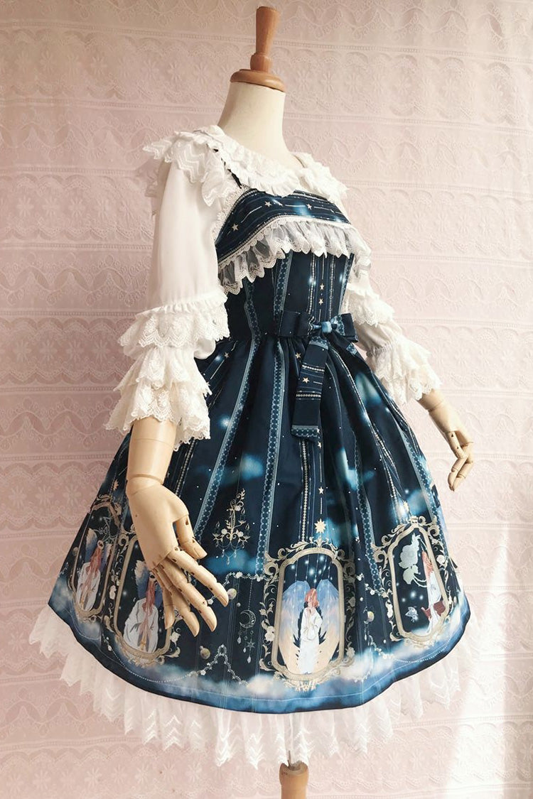 Blessing of Oriel Print Ruffle Bowknot Stitching Lace Sweet Lolita Jsk Dress 4 Colors