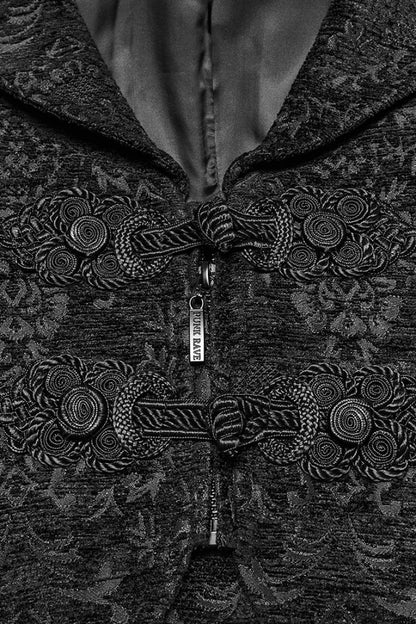 Black Sleeveless Floral Jacquard Buckled Men's Gothic Vest