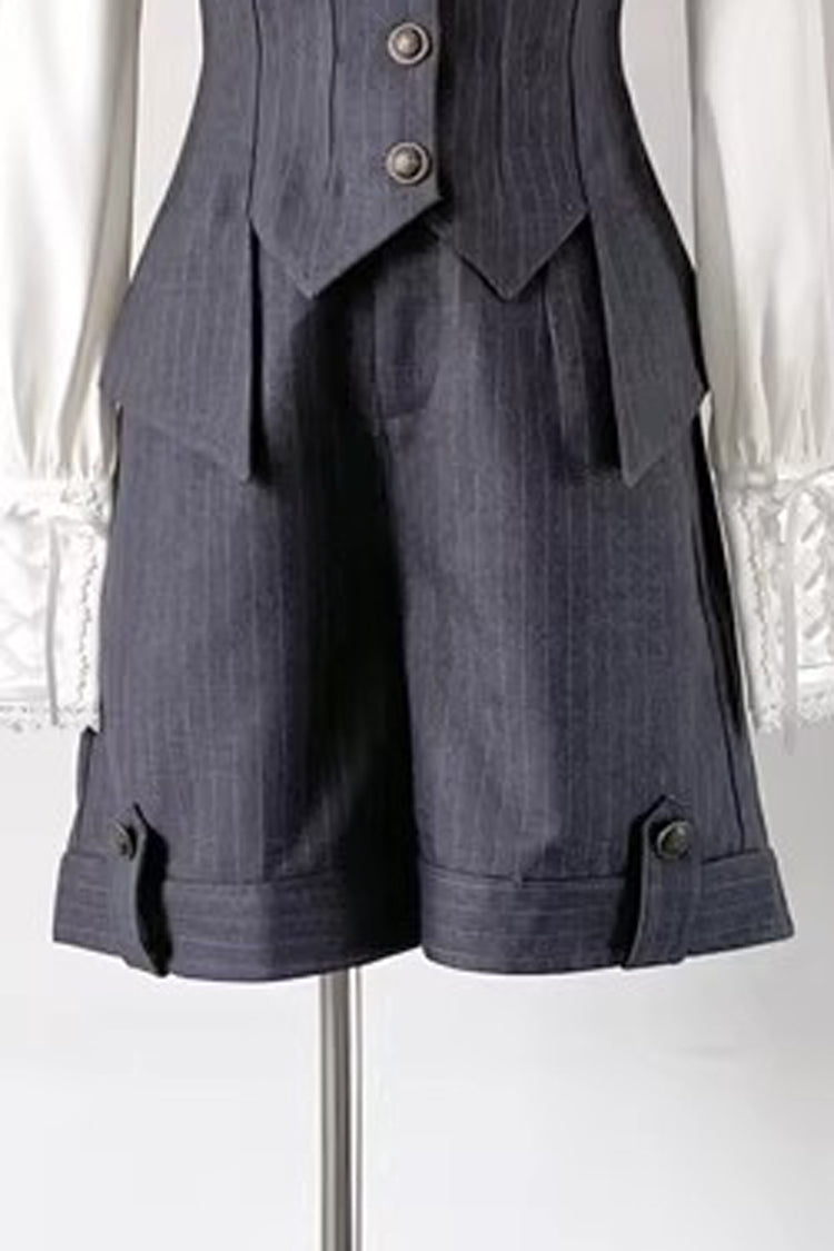 Grey [Griffin’s Pact] Bust Support Striped Printed Gothic Ouji Lolita Shorts Vest Set