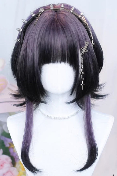 Black/Purple Ombre Mid-length Gothic Sweet Lolita Wig