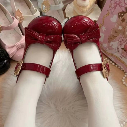 Cute Cat Element Single-Strap Buckle Round-Toe Bow Mary Jane Shoes