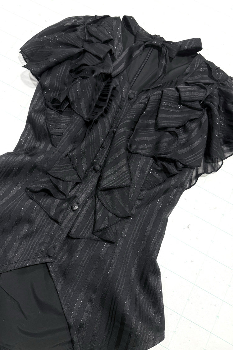 Black Ruffled Bow Gothic Japanese Lolita Blouse