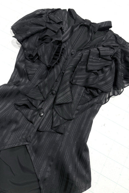 Black Ruffled Bow Gothic Japanese Lolita Blouse
