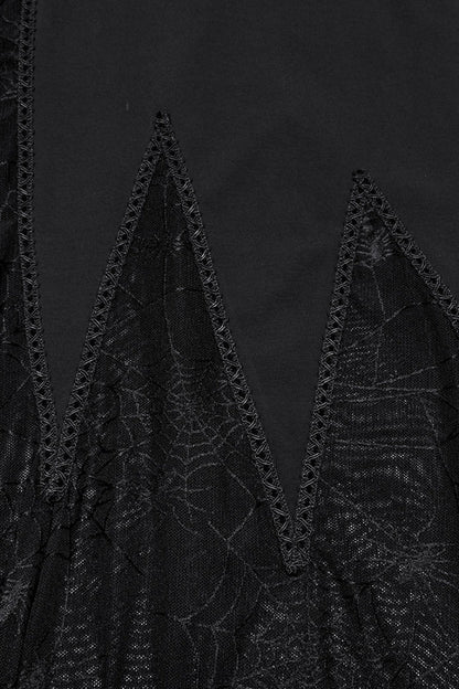 Black Sleeveless Plunging Sipder Stitching Mesh Women's Gothic Party Dress