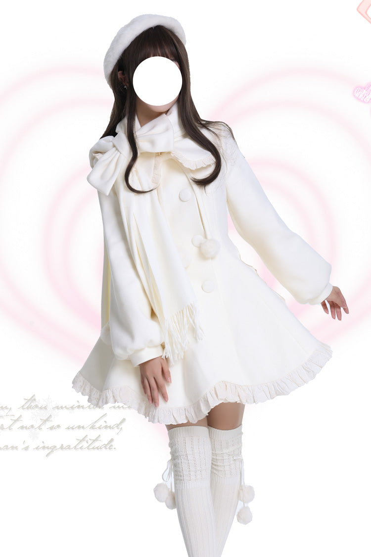 [Winter Sonata] Long Sleeves Ruffle Bowknot Sweet Elegant Princess Lolita Coat 2 Colors