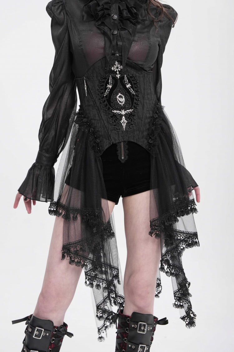 Black Stitching Lace Lace-Up Mesh Women's Gothic Underbust Corset