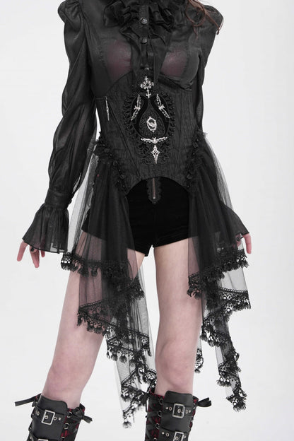 Black Stitching Lace Lace-Up Mesh Women's Gothic Underbust Corset