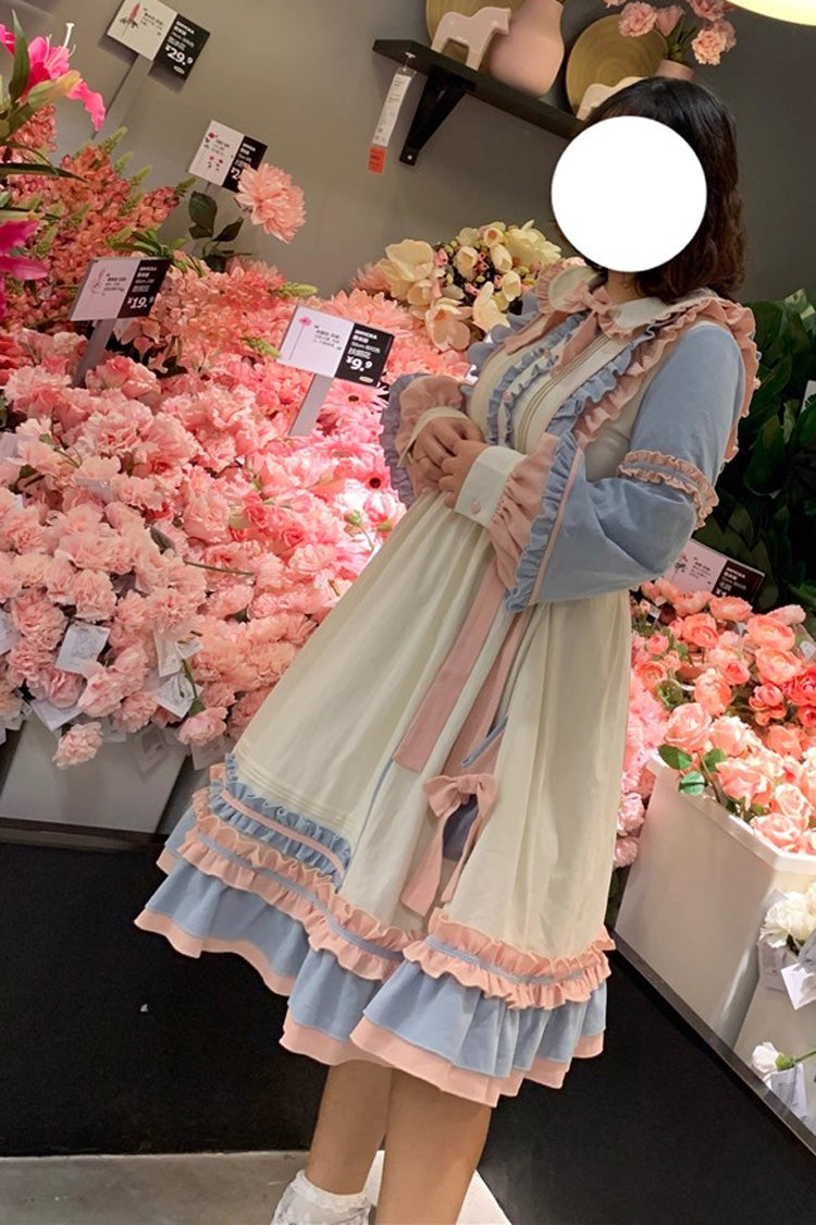 Blue/Pink [Sweetheart Puff] Doll Collar Long Sleeves Ruffle Bowknot Sweet Plus Size Lolita Dress