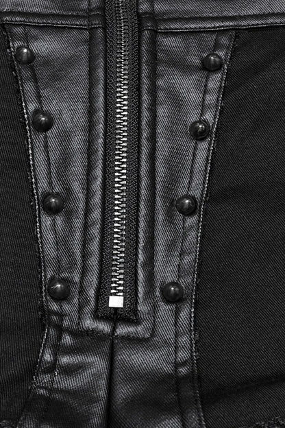 Black Stitching Faux Leather Mesh Studded Women's Punk Shorts