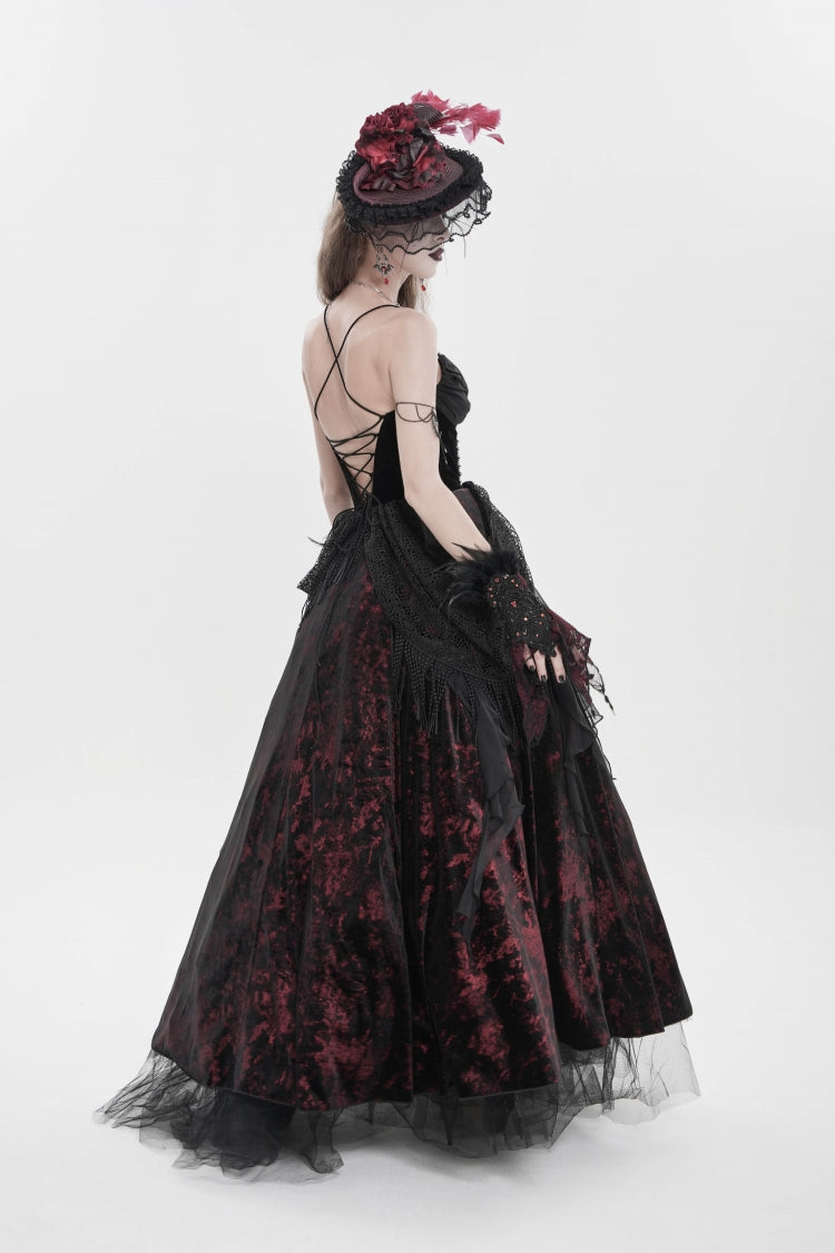 Black/Red Sleeveless Multi-Layered Hanayome Lace Lace-Up Women's Gothic  Wedding Dress Printed Tassels Lace-up Slip Dress