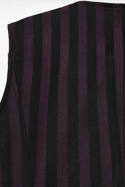 Black/Red V Collar Sleeveless Striped Print Buckle Men's Punk Vest