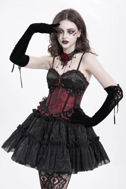Red Sleeveless Ruffle Embroidery Lace-Up Women's Gothic Tank Top