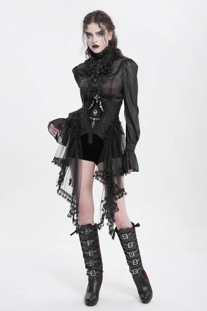 Black Stitching Lace Lace-Up Mesh Women's Gothic Underbust Corset