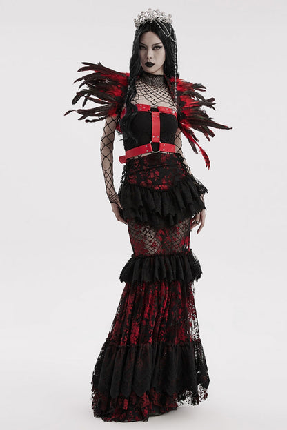 Black/Red Faux Feather Women's Gothic Shoulder Harness