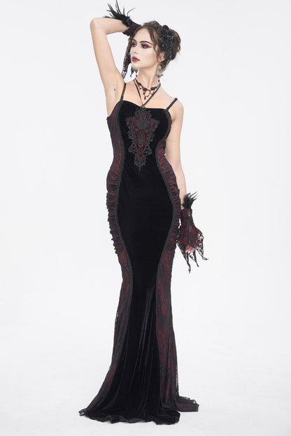 Black/Red High Waisted Embroidery Women's Gothic Dress