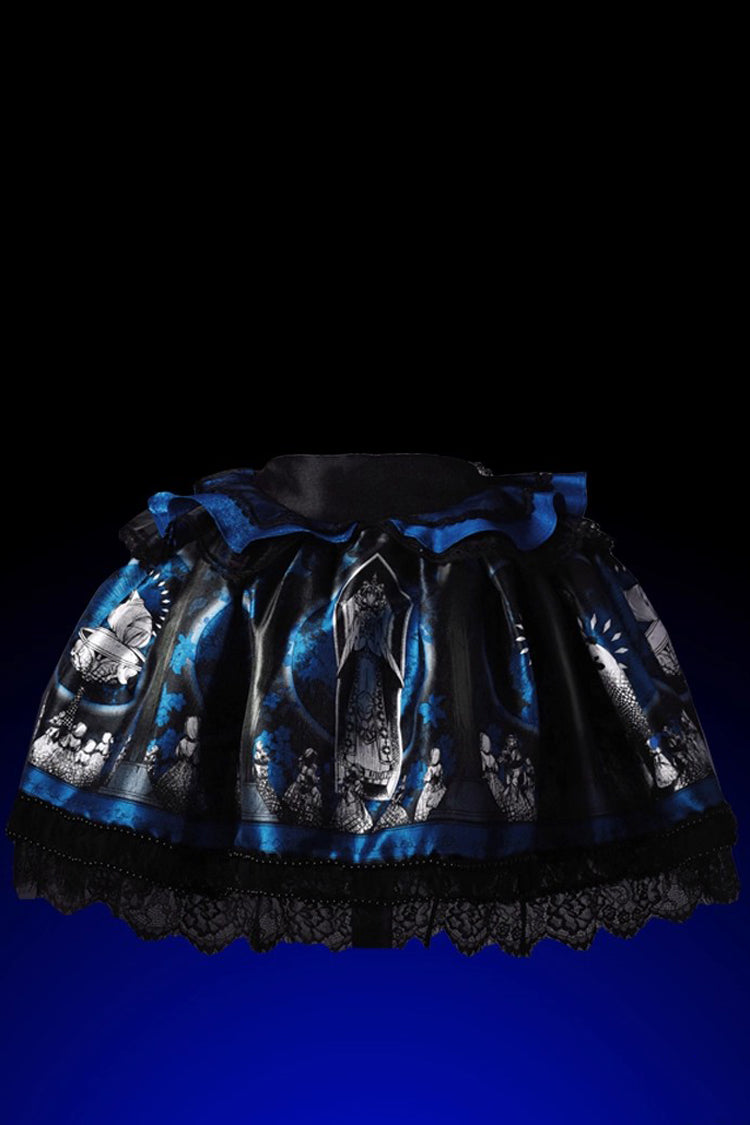 Blue [Dark Moon Corridor] Print Embroidery Gothic Lolita Dress Skirt