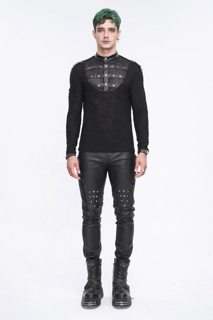 Black Stand Collar Mesh Splice Men's Punk Shirt