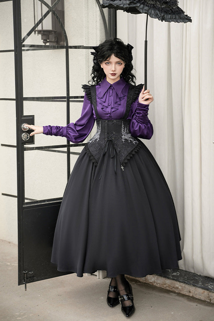 Black [Night of Thorns] Sleeveless Embroidery Lace-Up Gothic Lolita Strap Breast Support Dress 2 Versions