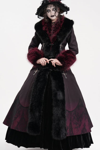 Black/Red Cross Long Sleeves Lace Women's Gothic Long Coat