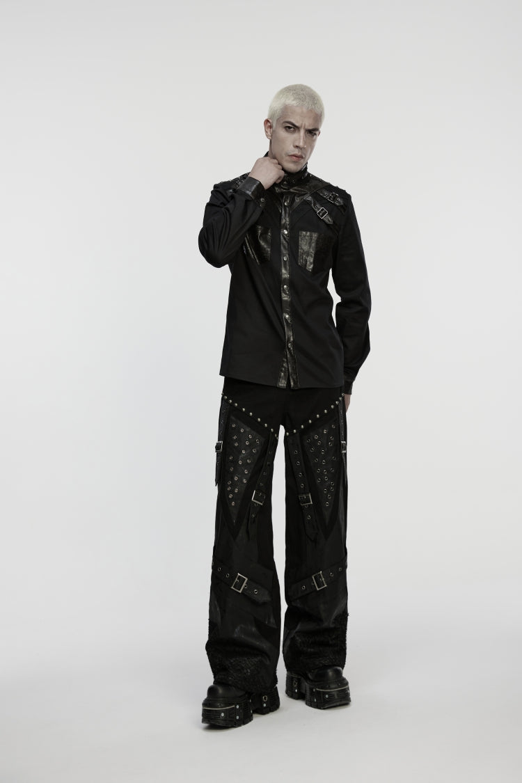 Black Studded Buckled Eyelet Men's Punk Pants