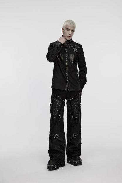 Black Studded Buckled Eyelet Men's Punk Pants