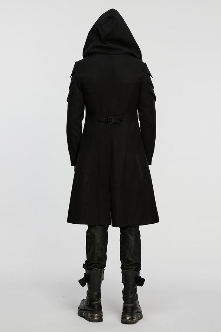 Black Stand Collar Long Sleeves Hooded Zipper Men's Punk Jacket